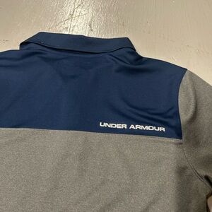 Under Armour Polo Shirt Youth XL Navy Blue Grey Loose Fit Heat Gear Performance
